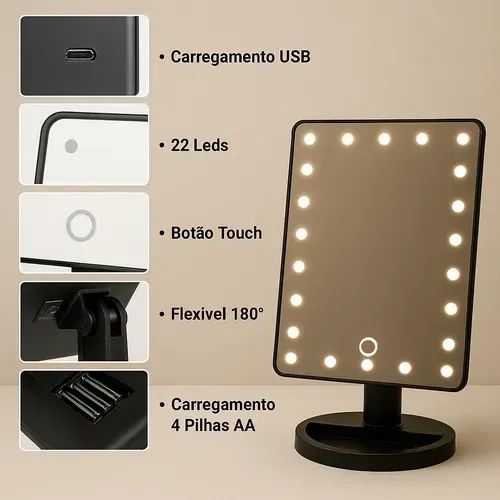 Espelho de Mesa com 16 LEDS para Maquiagem - Foto 4