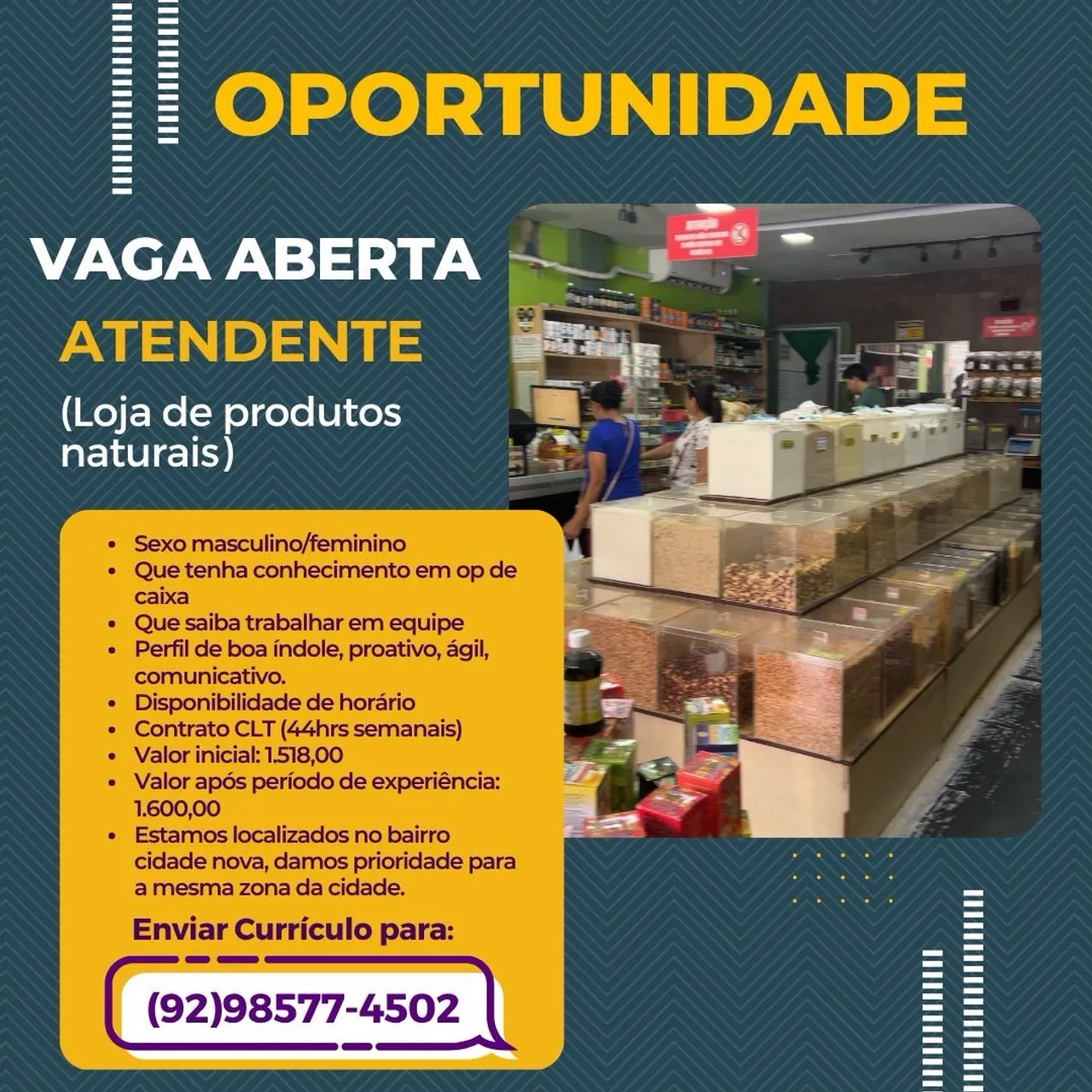 Vaga para atendimento ao cliente