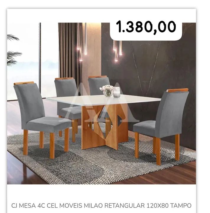 Mesa de Jantar 4 Cadeiras Milão Retangular 120x80 Tampo Branco