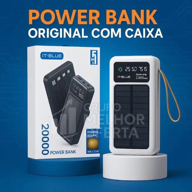 Power bank Solar 20000mAh IT-BLUE Portátil com Carregamento Rápido,