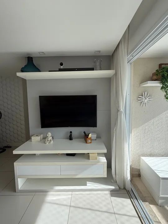 Rack para TV branco com 2 gavetas