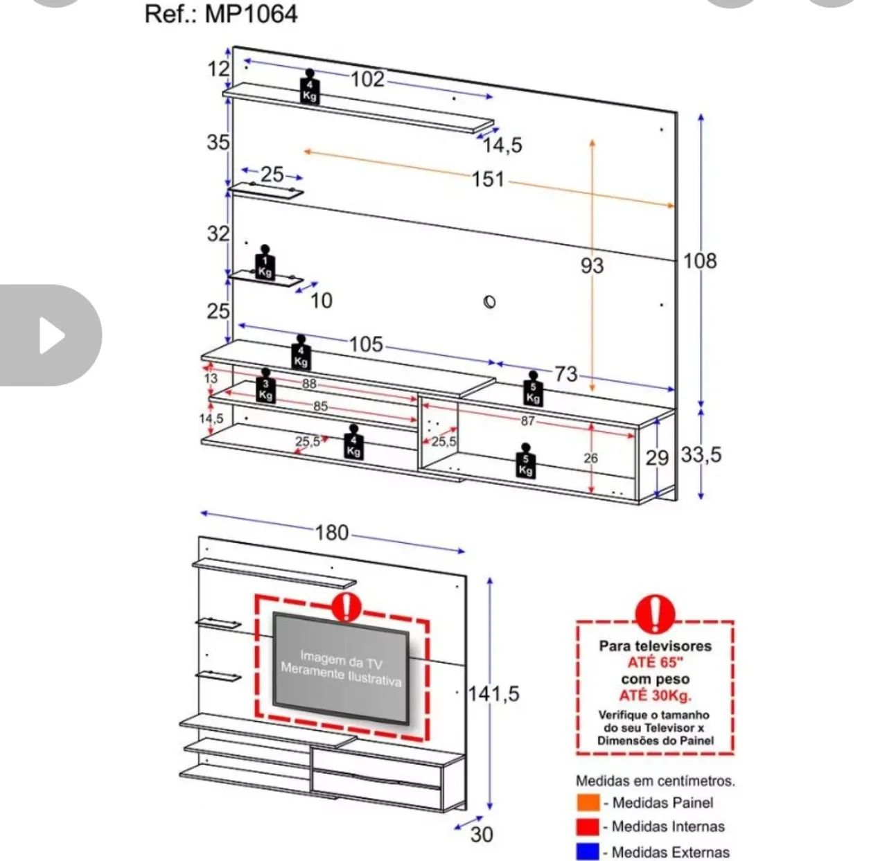 Painel para TV até 65 Polegadas com Porta e Prateleiras MP1064 - Foto 4