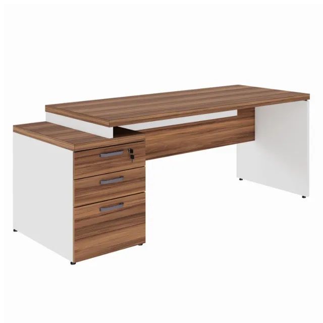 Mesa Pedestal Reta 3 Gavetas 1,92x0,70m Nogal Sevilha/Preto Design Funcional 21405 - Foto 2