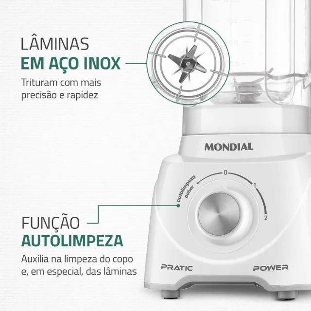 Liquidificador Mondial Pratic Power L-97-W, 2,2 litros, 550W, 2 Vel.+ Pulsar , Branco - 11 - Foto 4