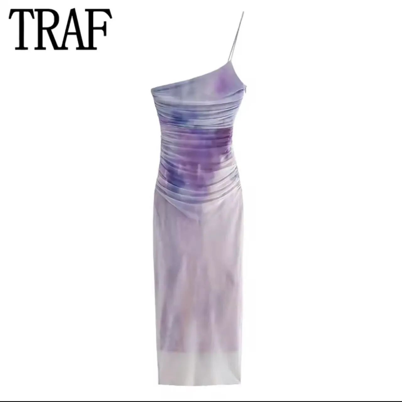 Vestido Longo de Malha com Decote Assimétrico Lilás