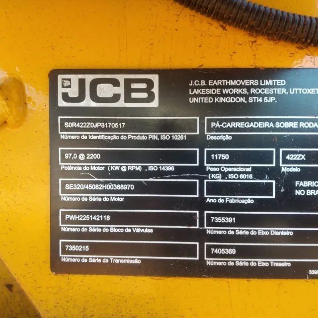 Pa carregadeira JCB 422ZX ano 2023 4.130 horas - Tratores e