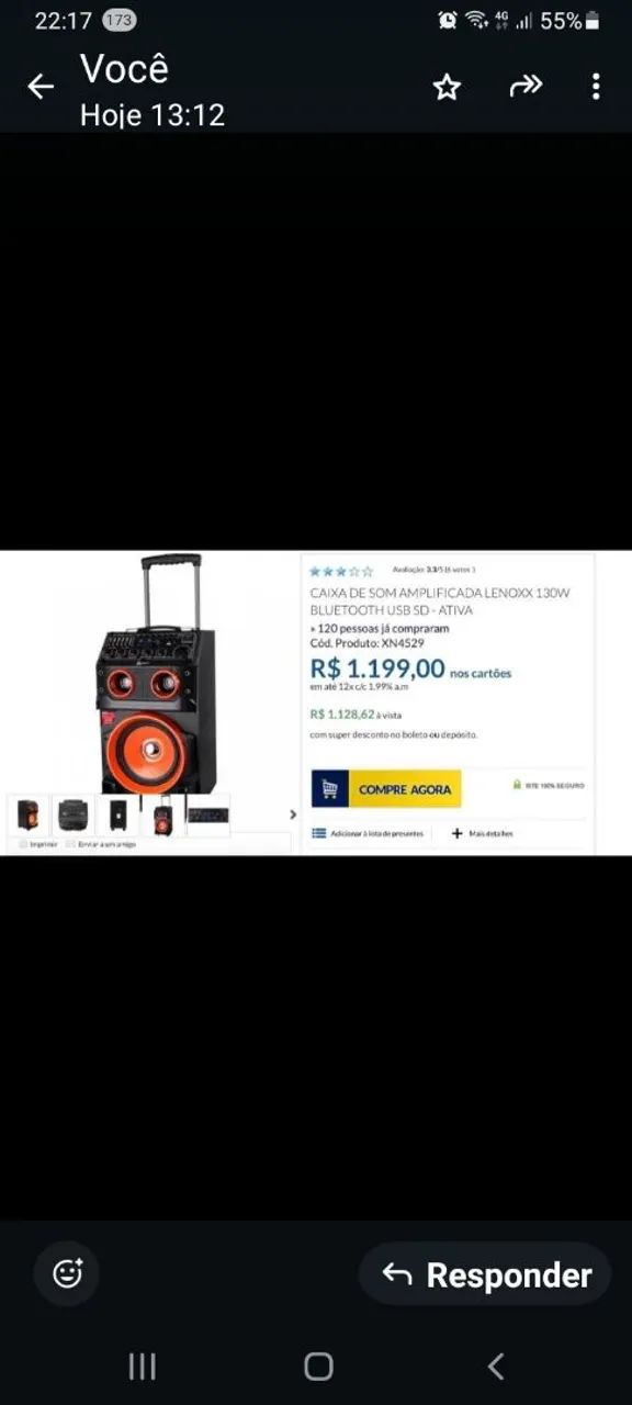 Caixa de Som Lenoxx Bluetooth com Rodinhas - Foto 2