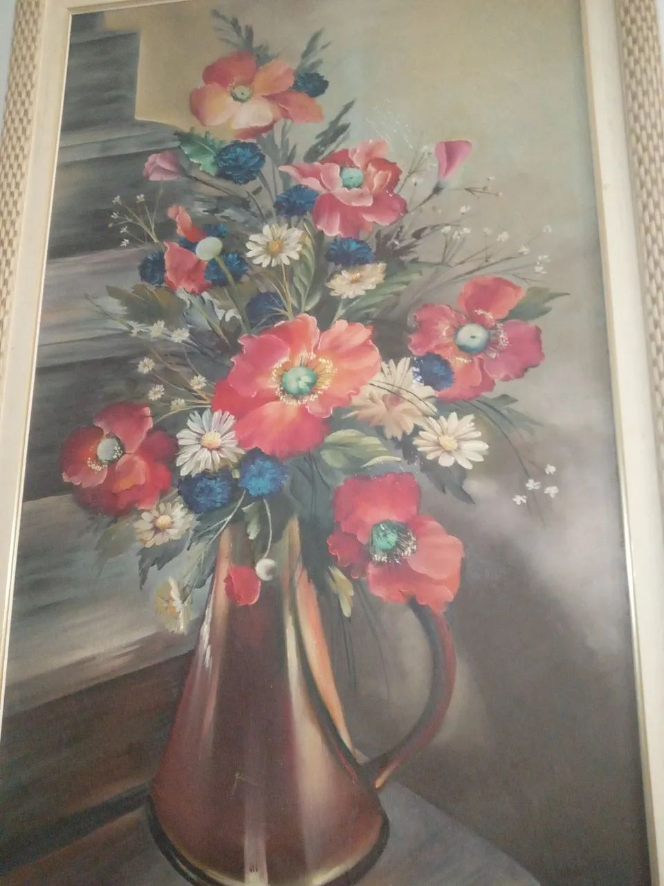 Quadro antigo vaso de flores oleo sobre tela - Foto 4