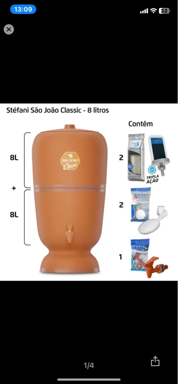 Filtro de Água São João Classic 8 litros