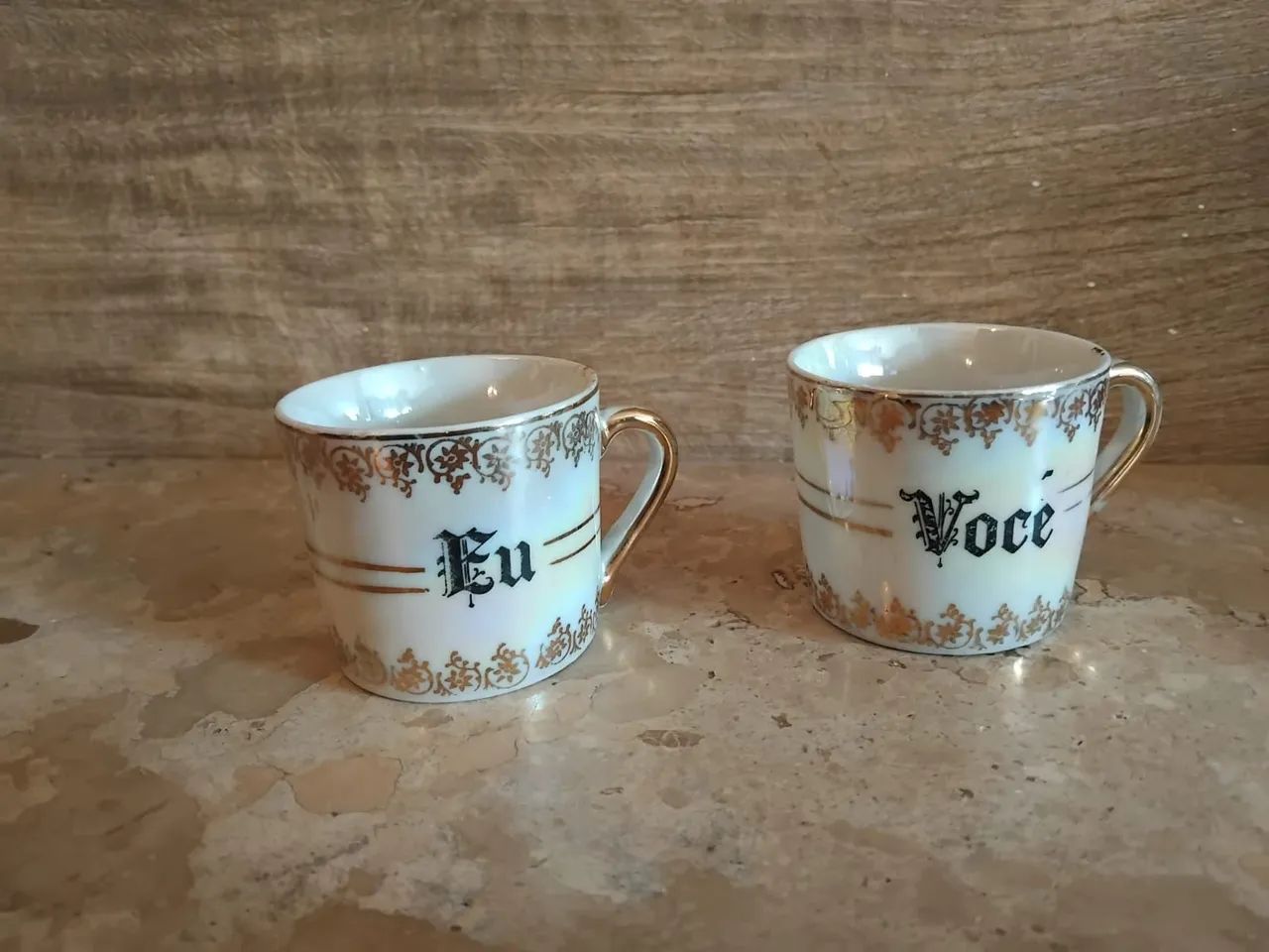 Par de xícaras de café "Eu" "Você" - vintage  - Foto 2