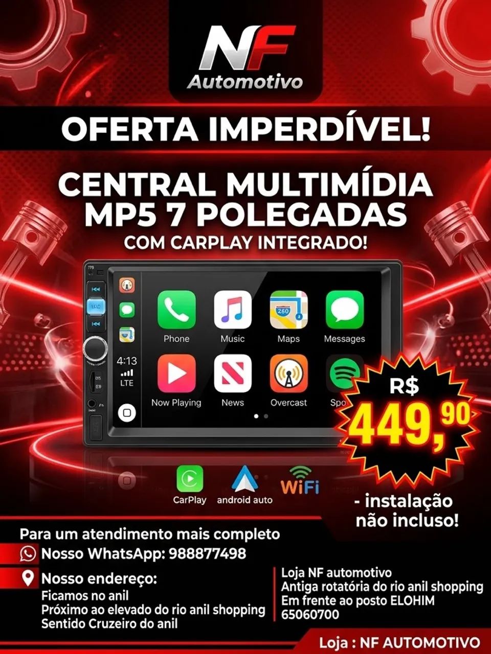 Mp5 7 polegadas com CarPlay 