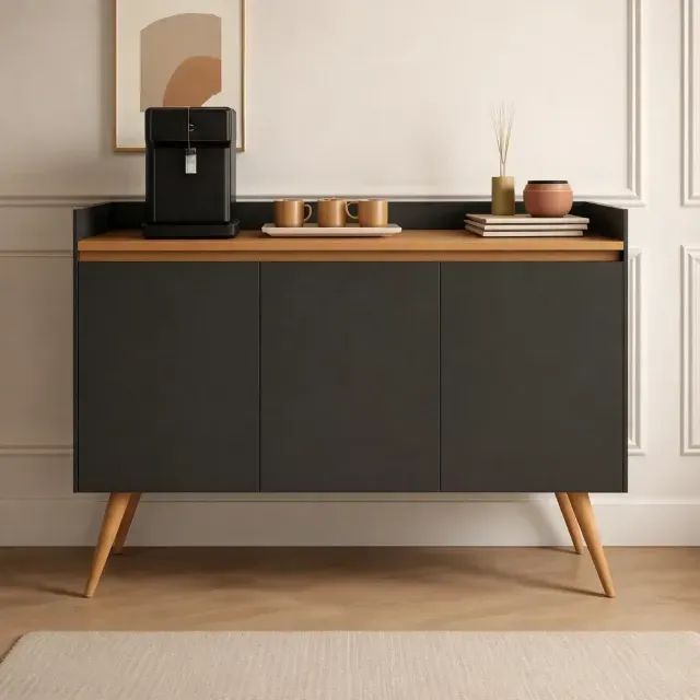 Buffet Gold com 3 portas Preto/Mel - Foto 4