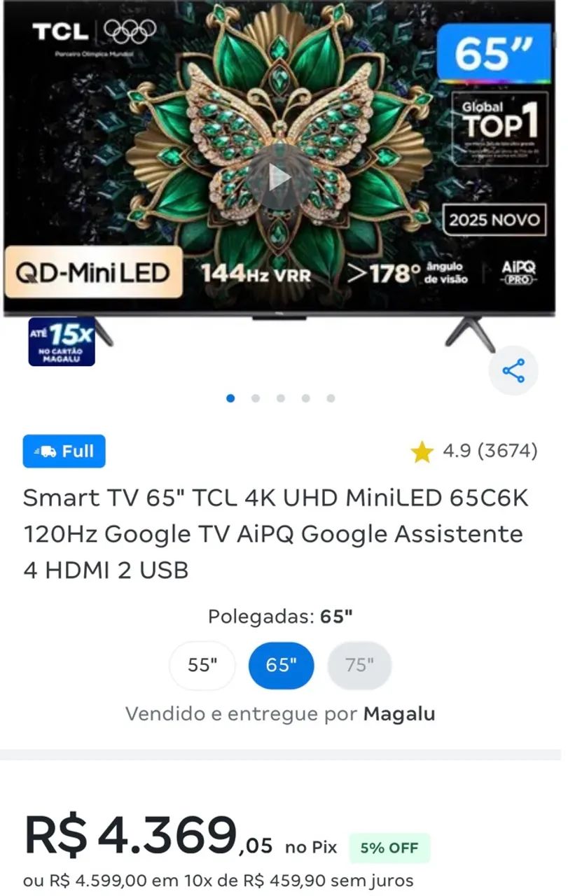 Smart TV TCL 65 polegadas - menos de um ano de uso  - Foto 4