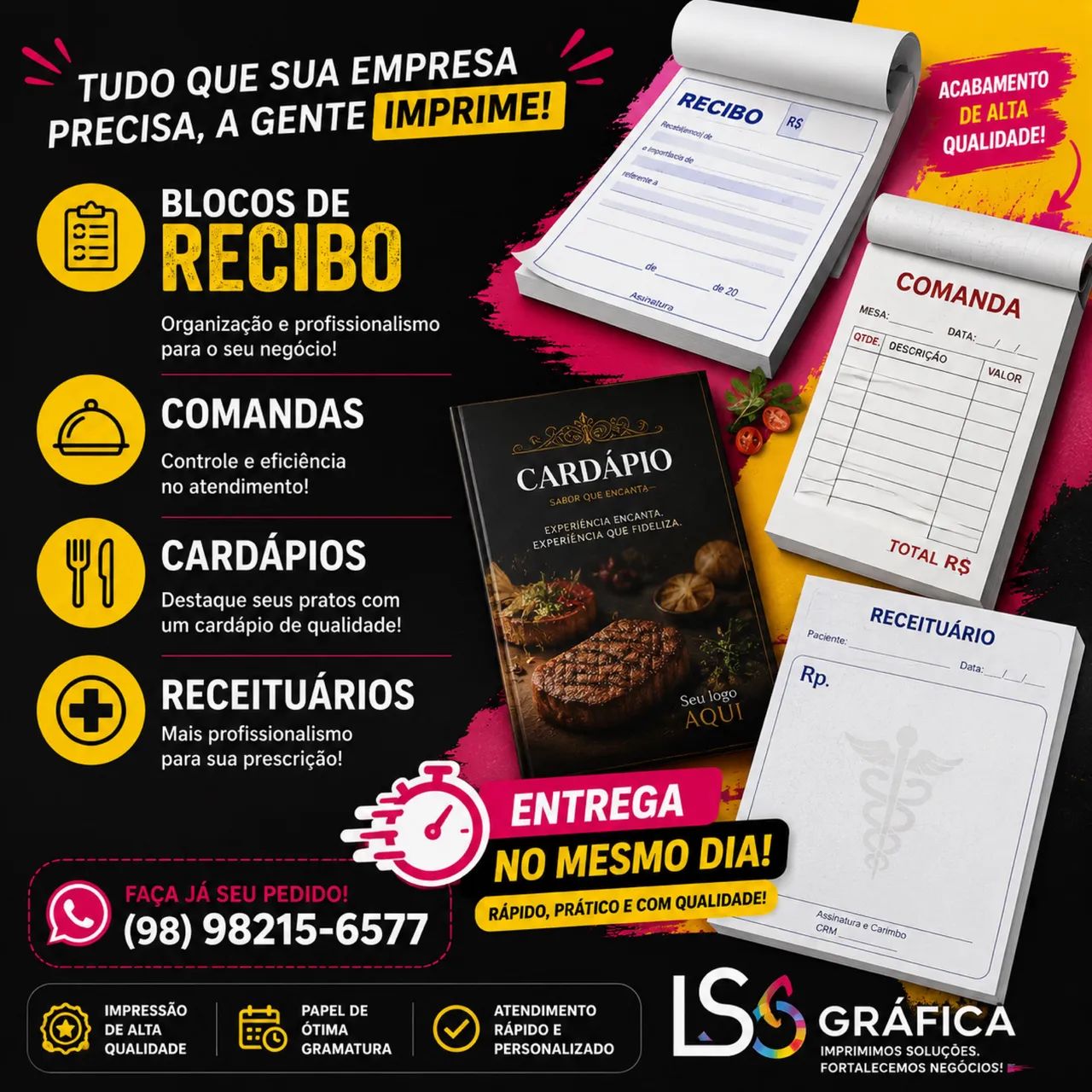 Comandas Blocos de Recibo Cardápios
