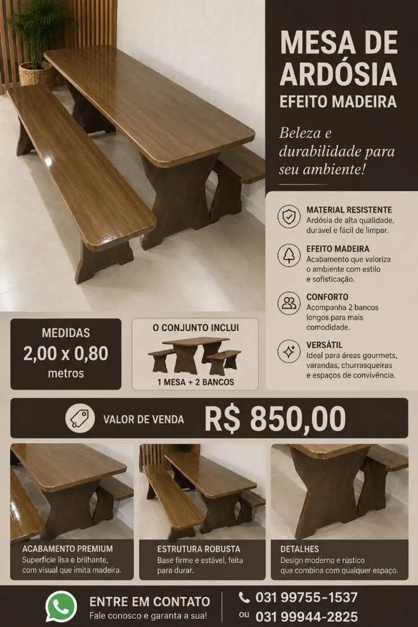 Mesa ardósia com efeito madeira