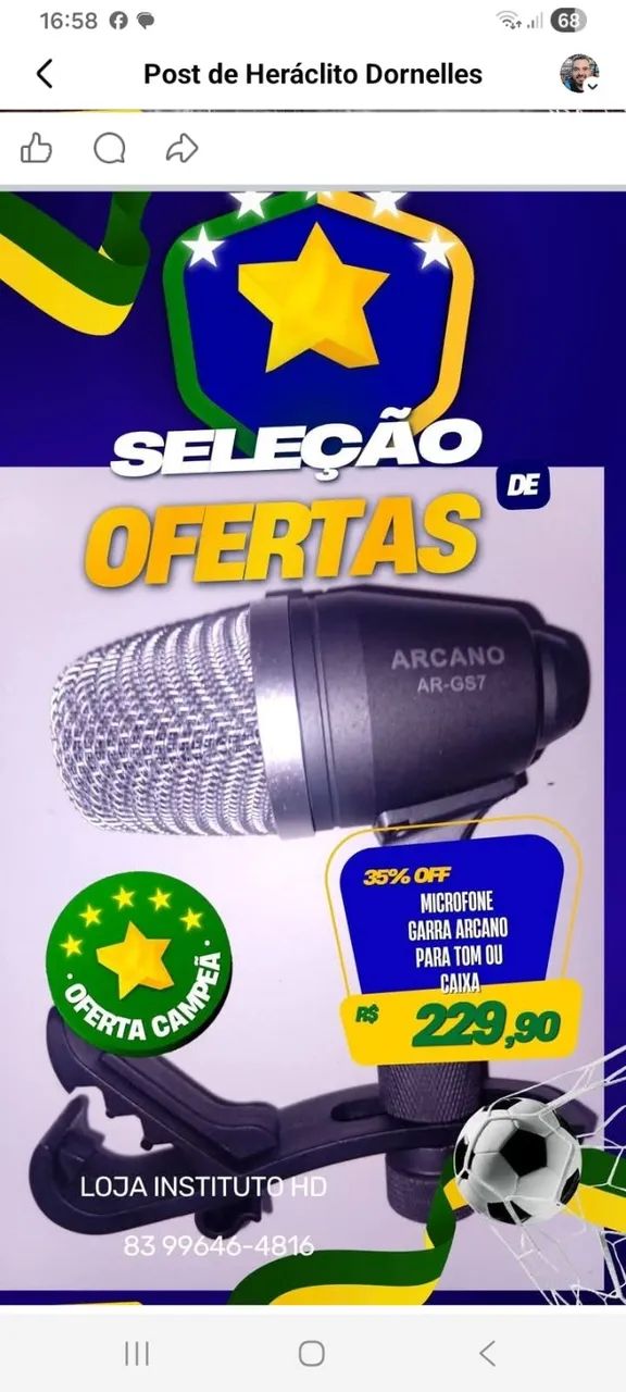 Microfone garra para bateria e percussão 