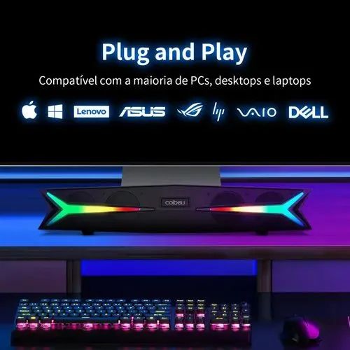 Soundbar Gamer RGB, Bluetooth, Aux, Coibeu.