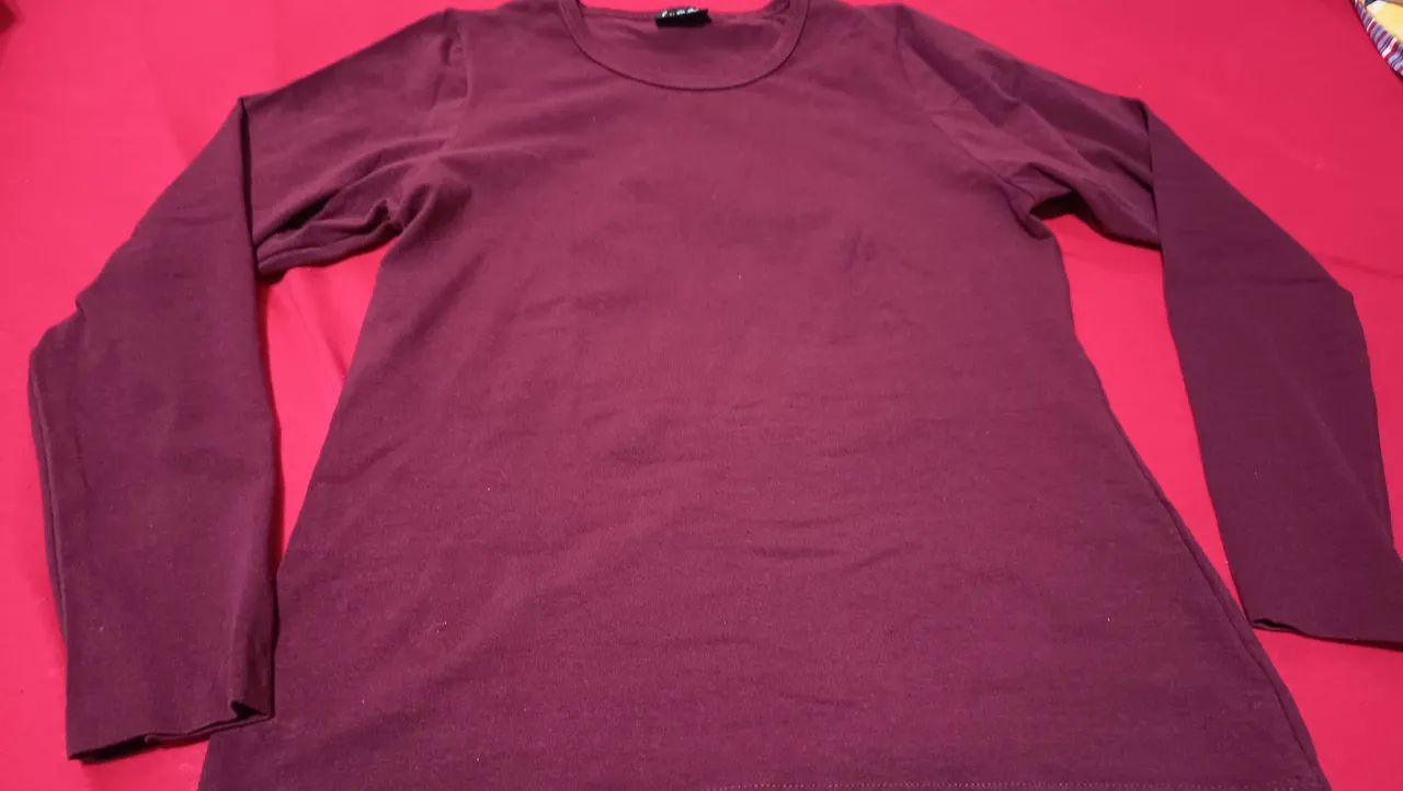 Camiseta manga longa vinho GG algodão+elastano Nova