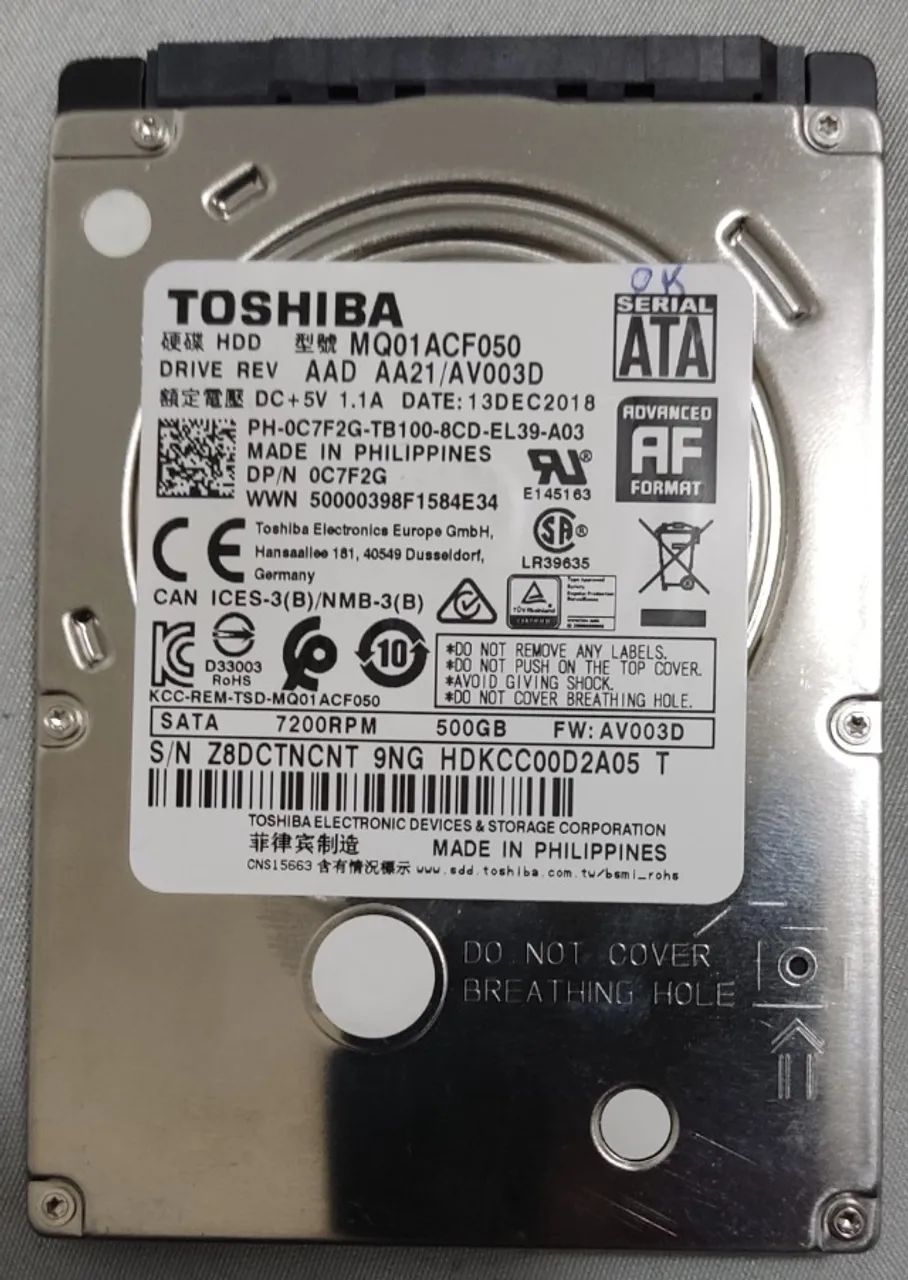 HD 500gb 2.5' Toshiba