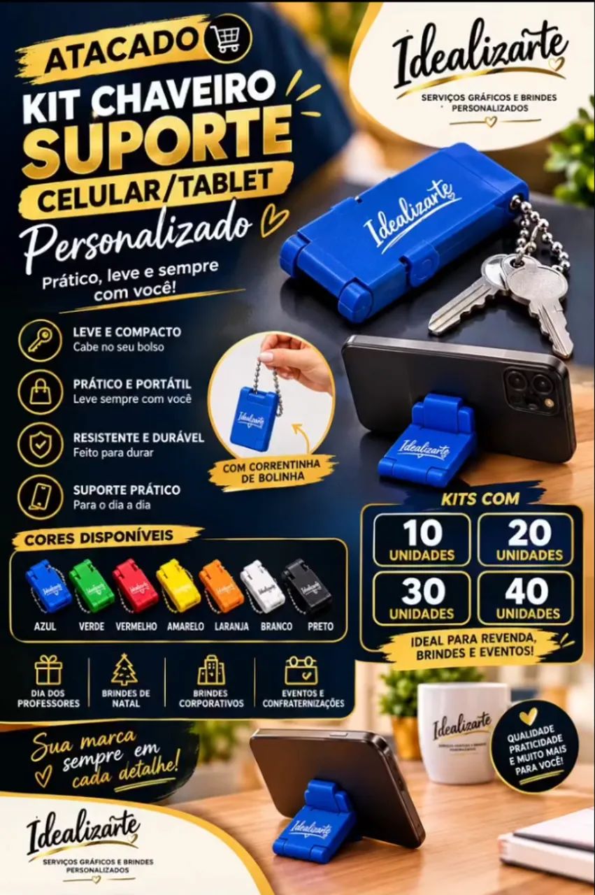 Kit Chaveiro suporte celular / tablet. Vendemos no atacado e varejo.