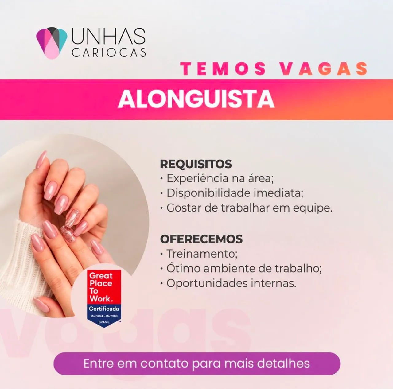 Vaga Recepcionista e Nails