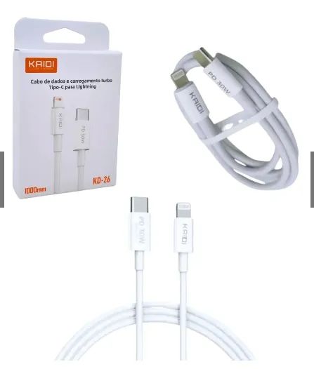 Cabo USB de 1 metro Kaidi KD-26 Tipo C para Lightning