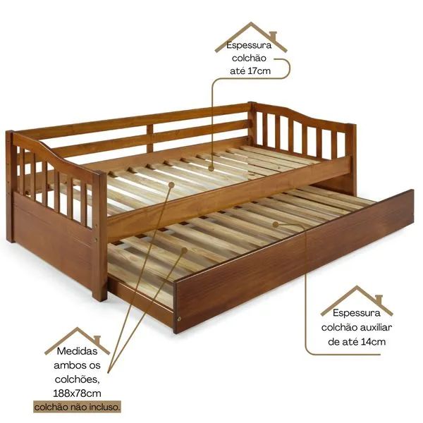 Sofá Cama Plus em Madeira Maciça Mv Outlet Mel - Foto 4