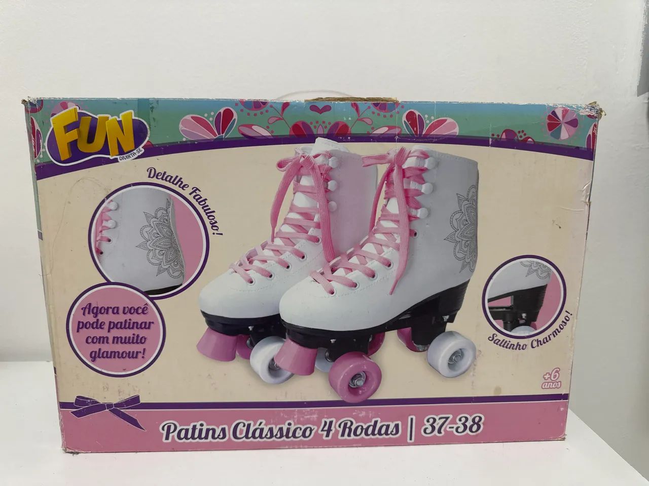 Patins branco e rosa 4 rodas marca FUN utilizado apenas uma vez (tam. 37-38) - Foto 2