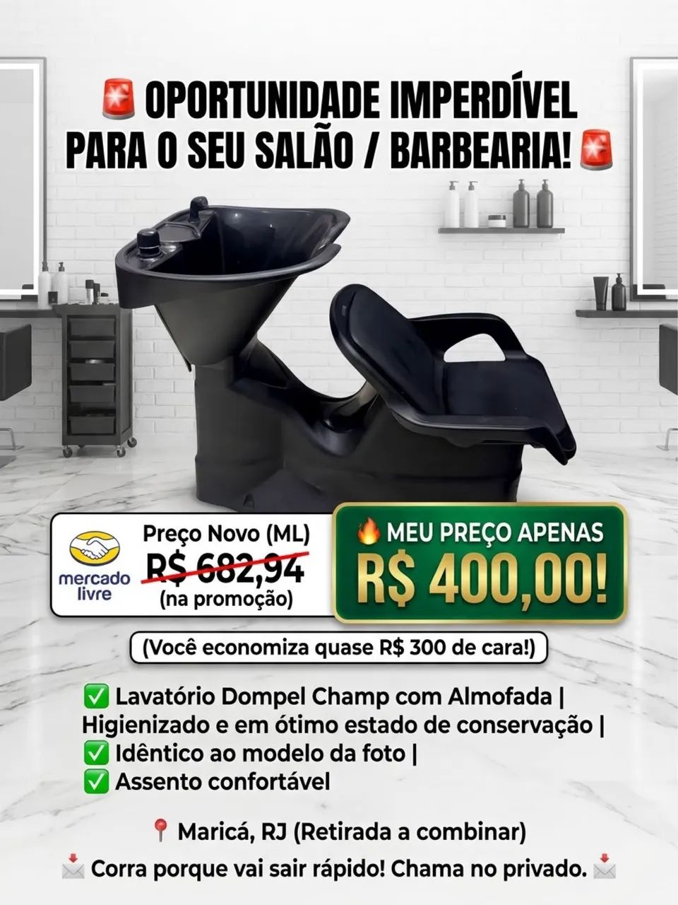 Lavatório Dompel Champ Preto - Móvel para Salão / Barbearia.