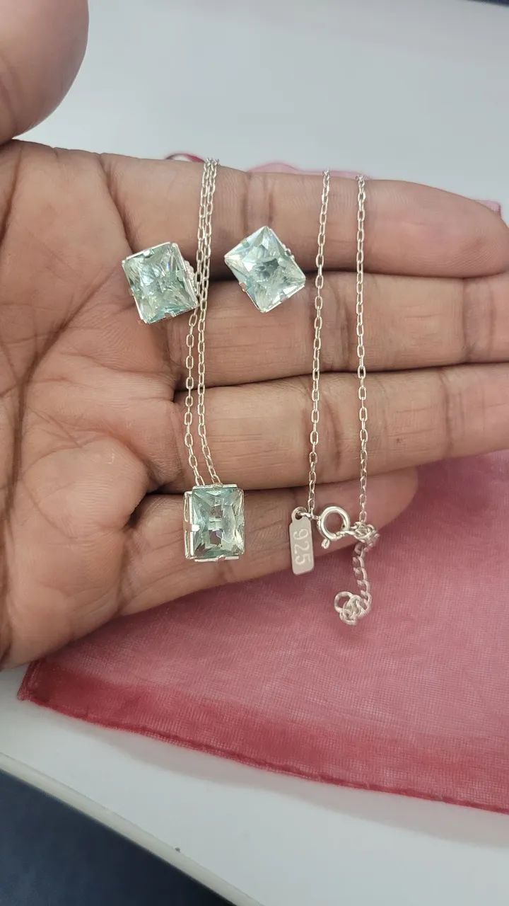 Conjunto brinco  e colar prata 925 - Foto 3