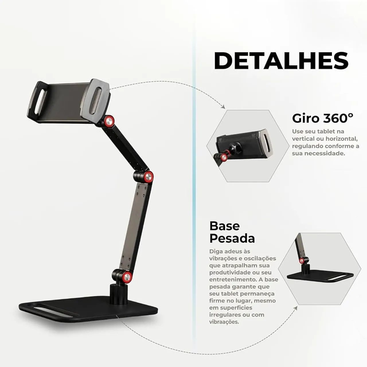 ? Suporte de Mesa Articulado para Tablet e Celular - Giro 360° | Base Reforçada