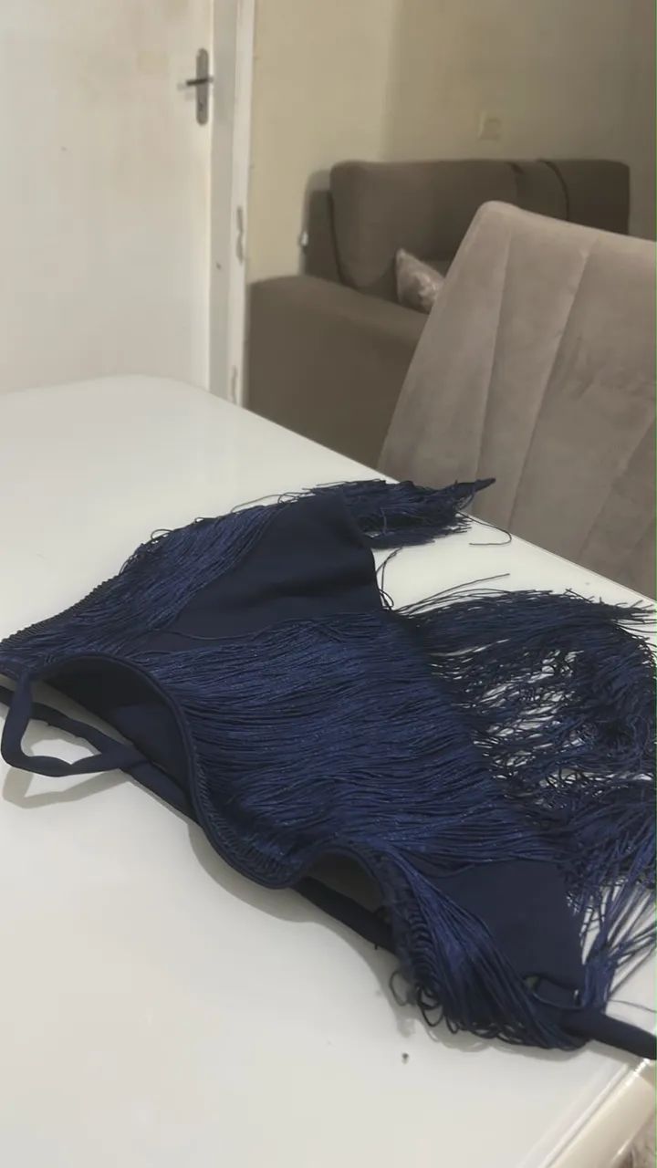 Cropped Feminino Azul Marinho com Franjas Novo - Foto 2