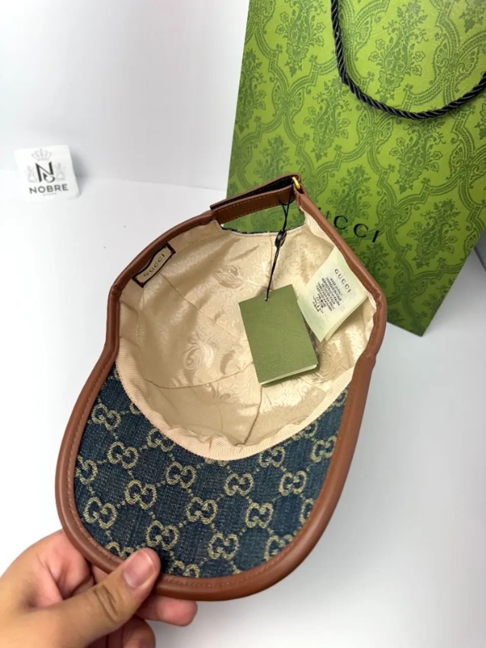 Boné Gucci GG Monogram Denim Leather Trim ( Jeans ) - Foto 4