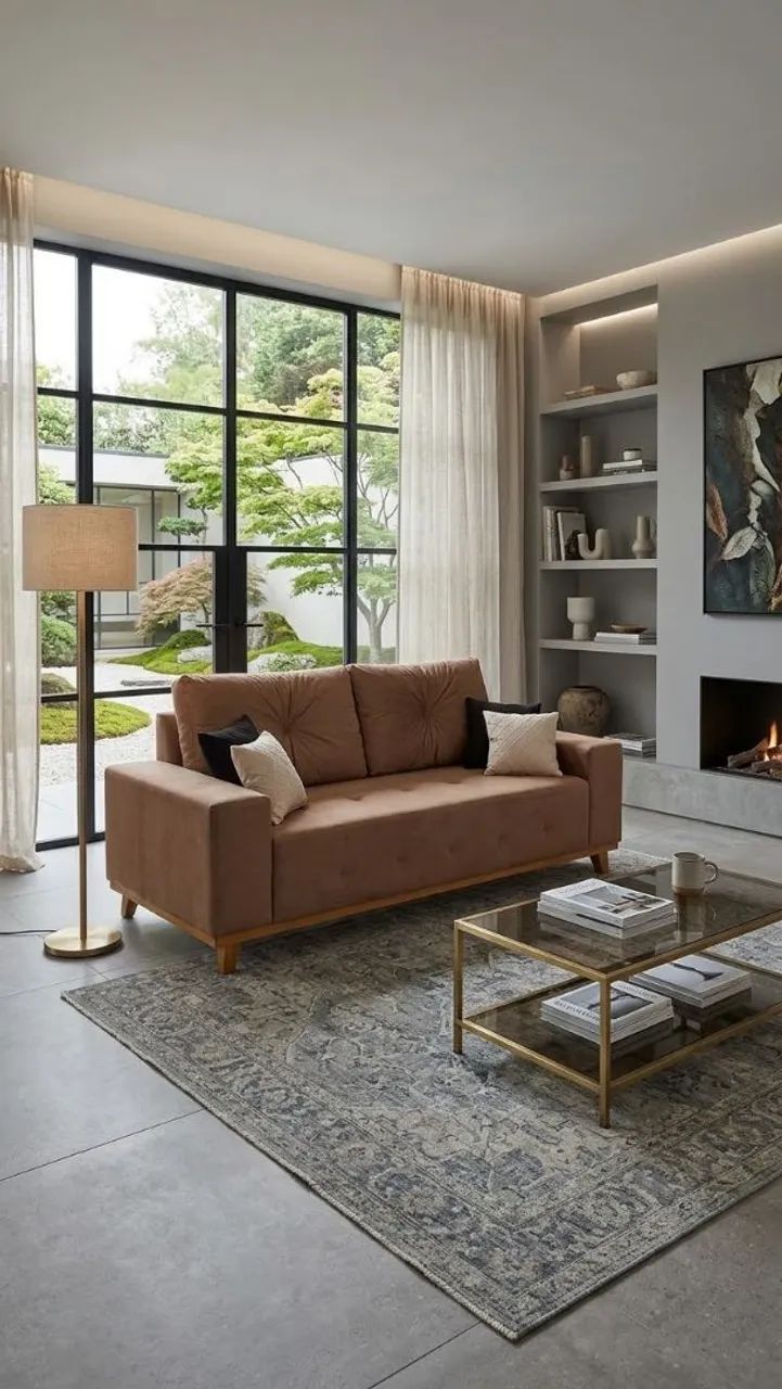 Sofá retrô quadrado 3 lugares com base de madeira e 4 almofadas decorativas grátis 