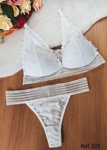 Lingerie de renda calcinha e sutiã com bojo sem fechos apenas com elástico REF.: 301 - Foto 4