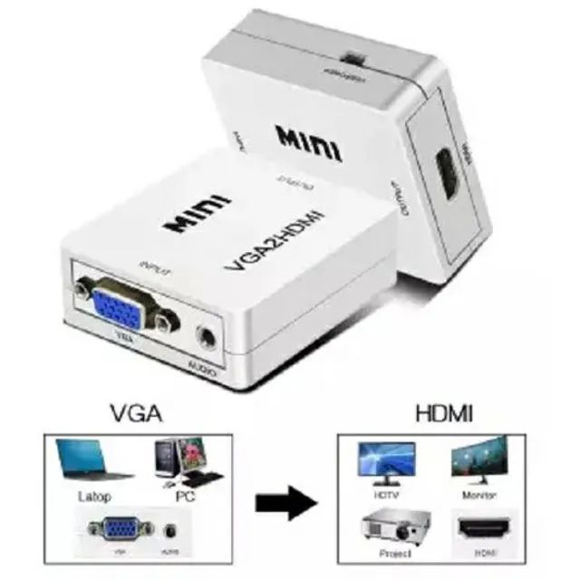 Mini conversor VGA para HDMI com conector adaptador de áudio