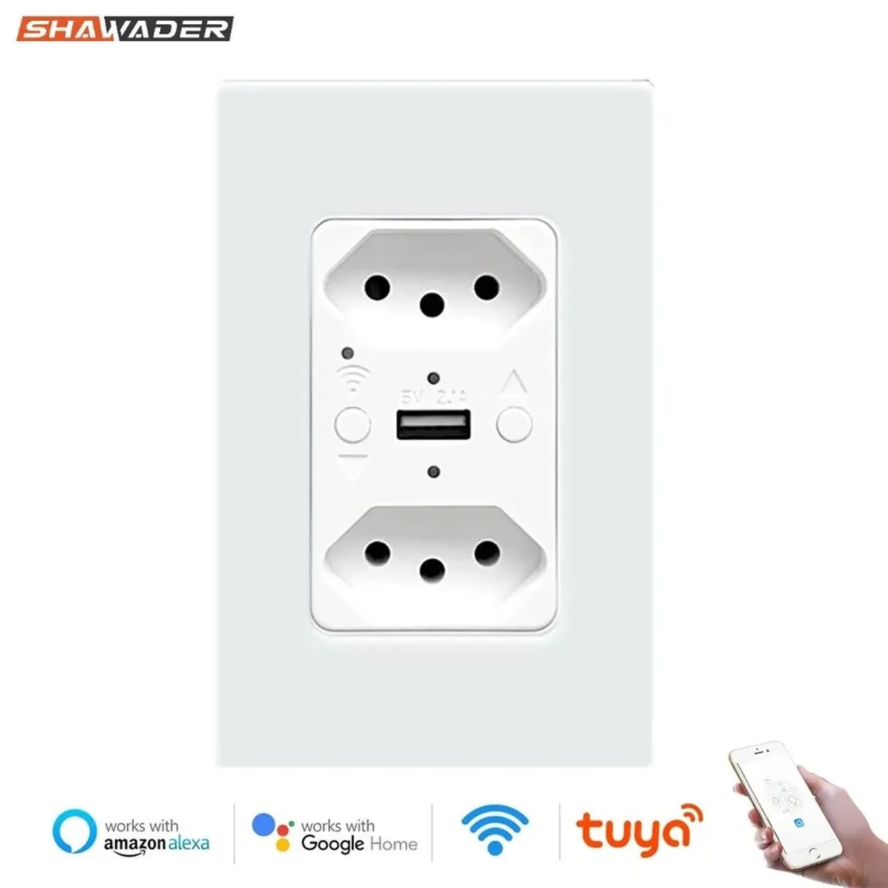 Tomada Inteligente Wifi Tuya, Compatível com Alexa, Aplicativo 