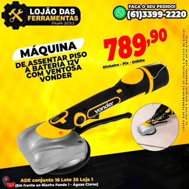 Máquina de Assentar Piso à Bateria 12V Com Ventosa Vonder
