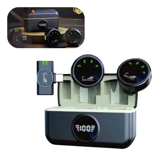 Microfone Lapela Sem Fio Tipo C Duplo Imã Com Case -Eletro Mex El-1837 -Loja Coimbra  - Foto 3