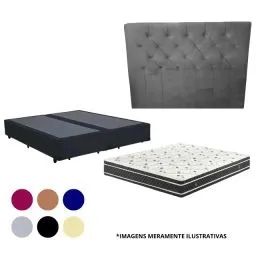 Kit Base Box Queen + Cabeceira Queen + Colchão Molas Ensacadas 28cm - Luxo e Praticidade