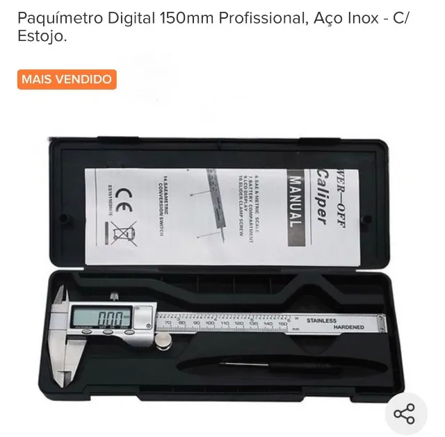 Paquímetro Digital 150mm Profissional, Aço Inox - C/ Estojo