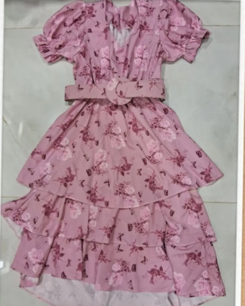 Vestido Floral Rosa com Cinto