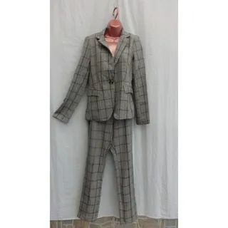 Conjunto Social Calça e Blazer Xadrez - Elias Dai Kim - Poliéster - Tam. P - Cinza - Femin
