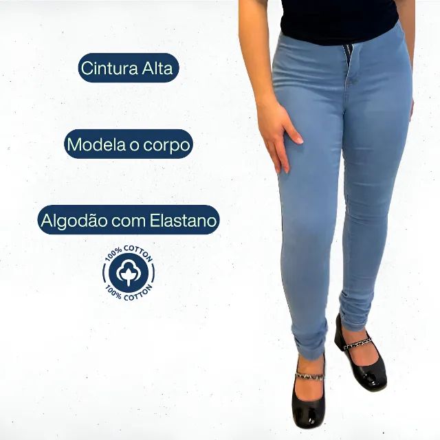 LOTE FECHADO DE 15 PEÇAS Calça Jeans Skinny Feminina Lavagem Clara Cintura Alta