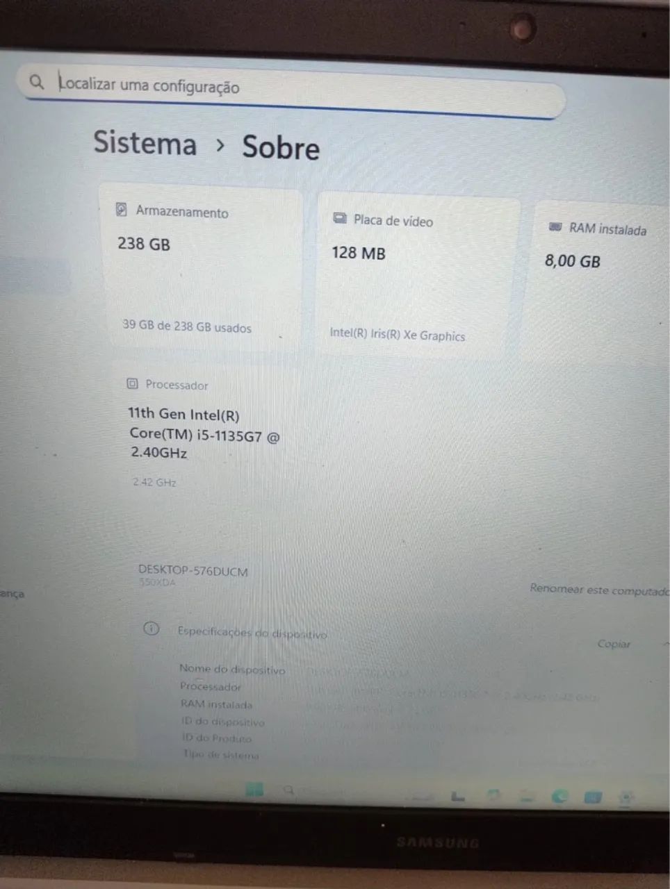 Notebook Samsung core i5 11º 8gb de ram ssd nvme de 256gb  - Foto 6