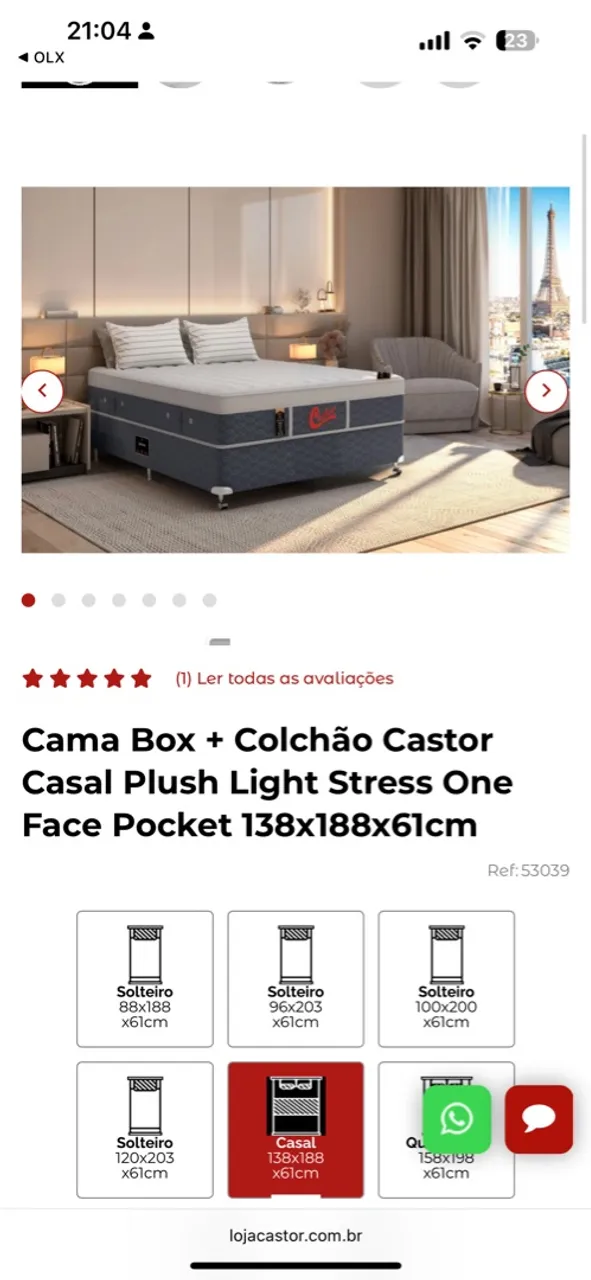 Cama Box + Colchão Casal Castor Plush Light Stress