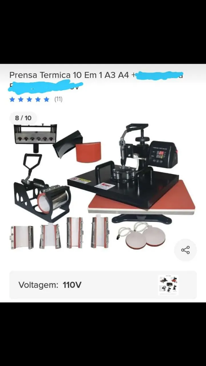 Prensa Térmica 10 em 1 A3 A4 110V para Sublimação