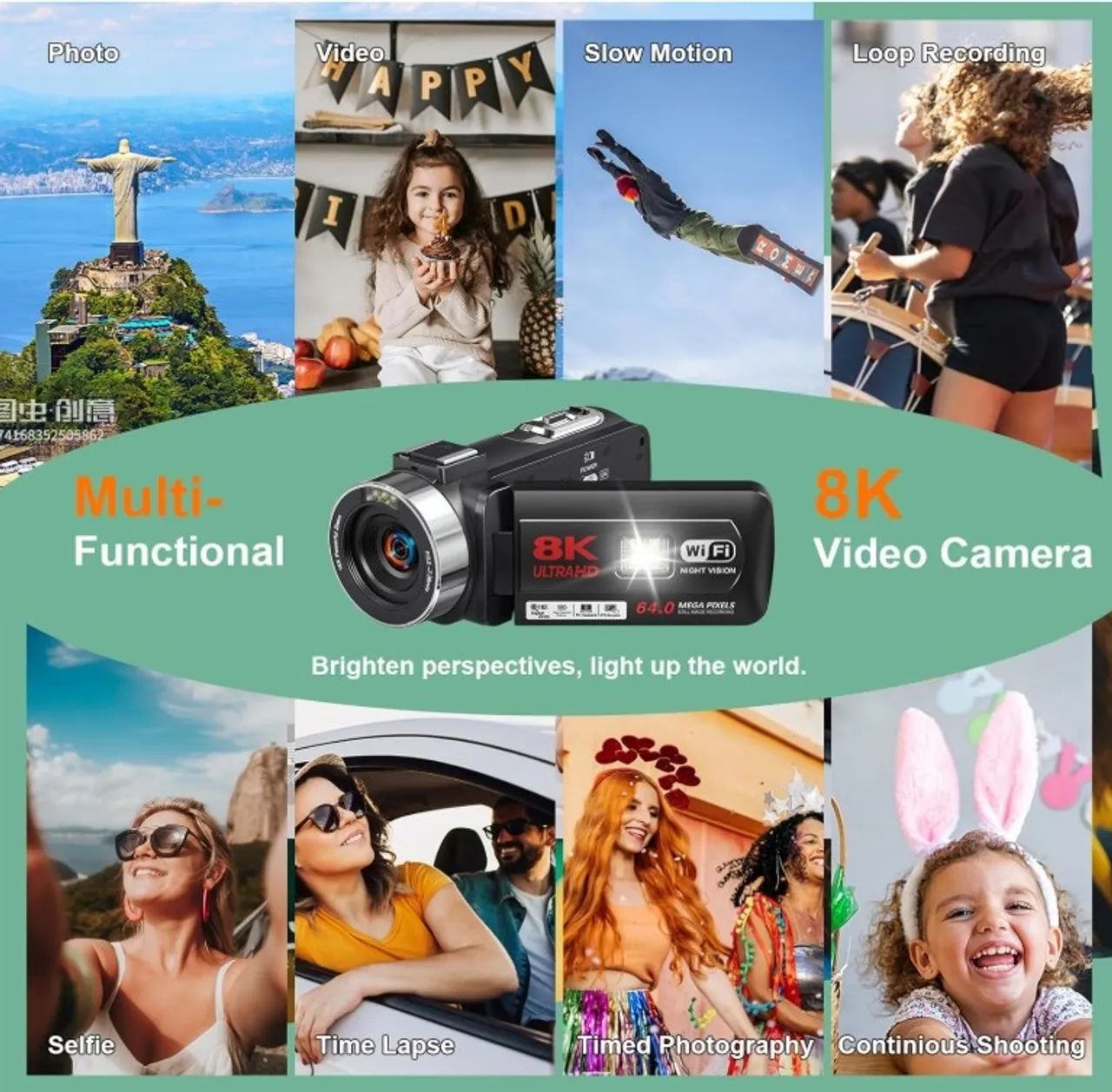 Câmera de vídeo digital 8K 64MP,Transmissão WiFi, Zoom de 18X,Tela