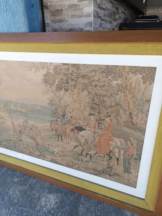 Quadro Moldurado Tapeçaria Francesa Gobelin Vilarejo - Foto 4