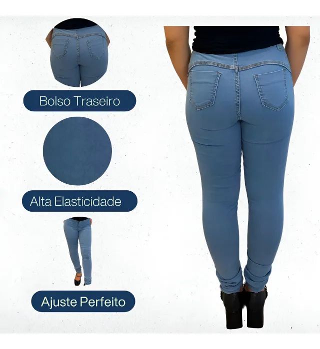 LOTE FECHADO DE 15 PEÇAS Calça Jeans Skinny Feminina Lavagem Clara Cintura Alta - Foto 3